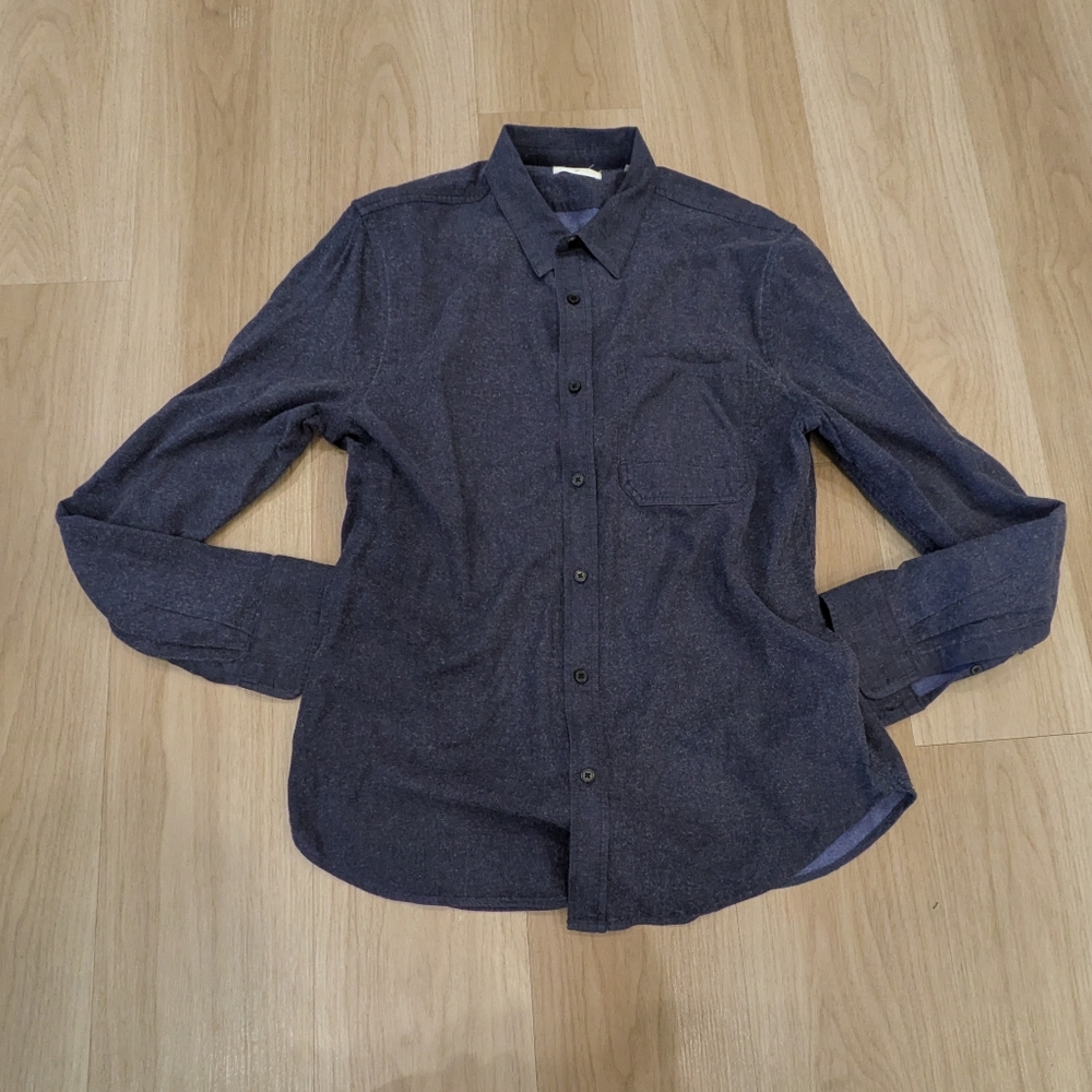 7 For All Mankind Blue Long Sleeve Button Up Shirt Size L Wool Blend